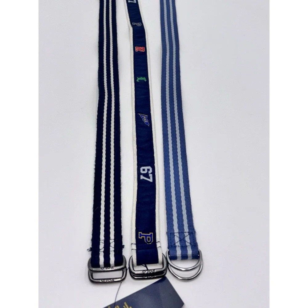 Lot of 3 Polo Ralph Lauren Boys 3T D-Ring Web Belts Striped Adjustable Cotton